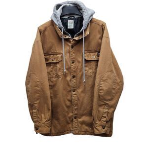 Dickies Hooded Work Jacket Mens 2XL Tan Gray Quilted Lining Workwear Casual